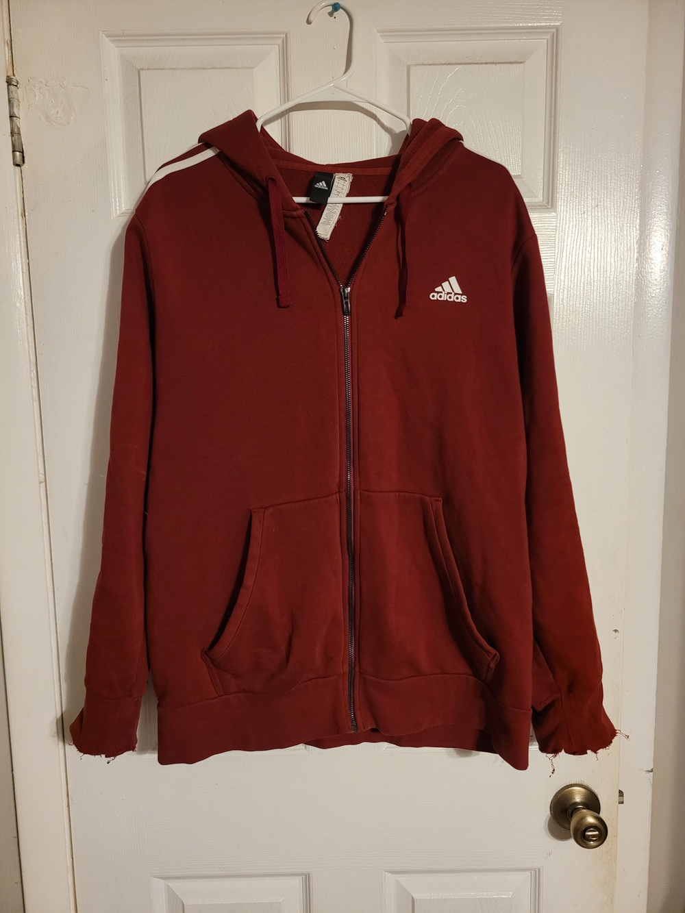 adidas Maroon Full-Zip Hoodie Jacket with Hood